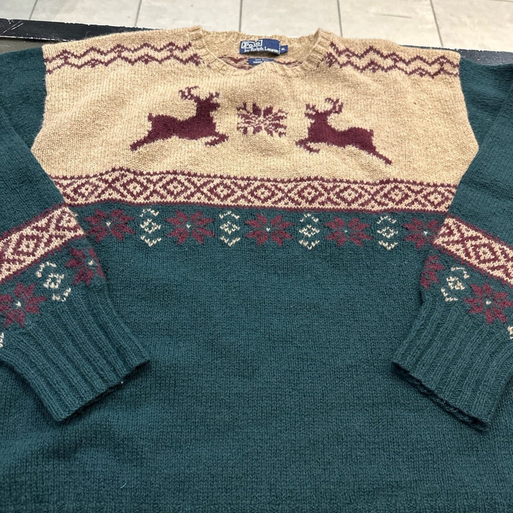 Polo by Ralph Lauren Green and Tan Crewneck Sweater